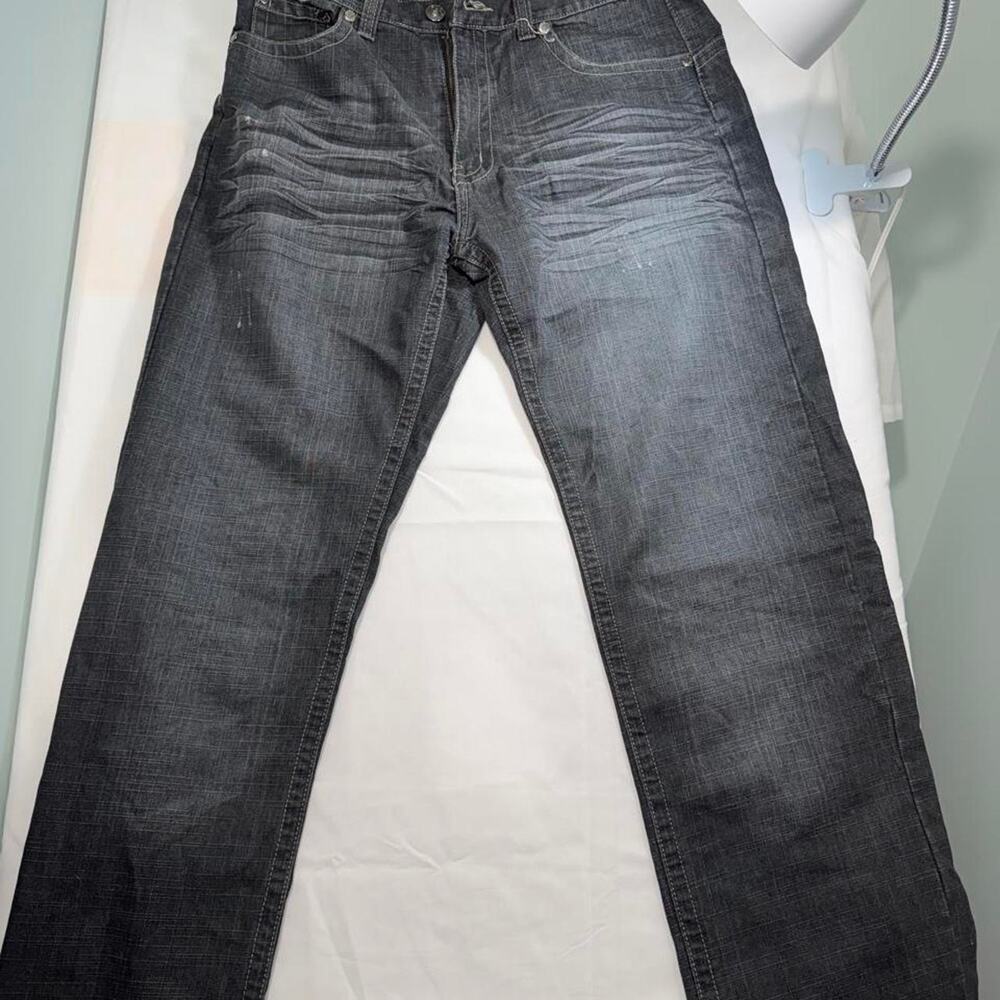 VTG Y2K FUSAI Jeans by Focus USA Mens 36x34 Black Wash Distressed Flap Pockets